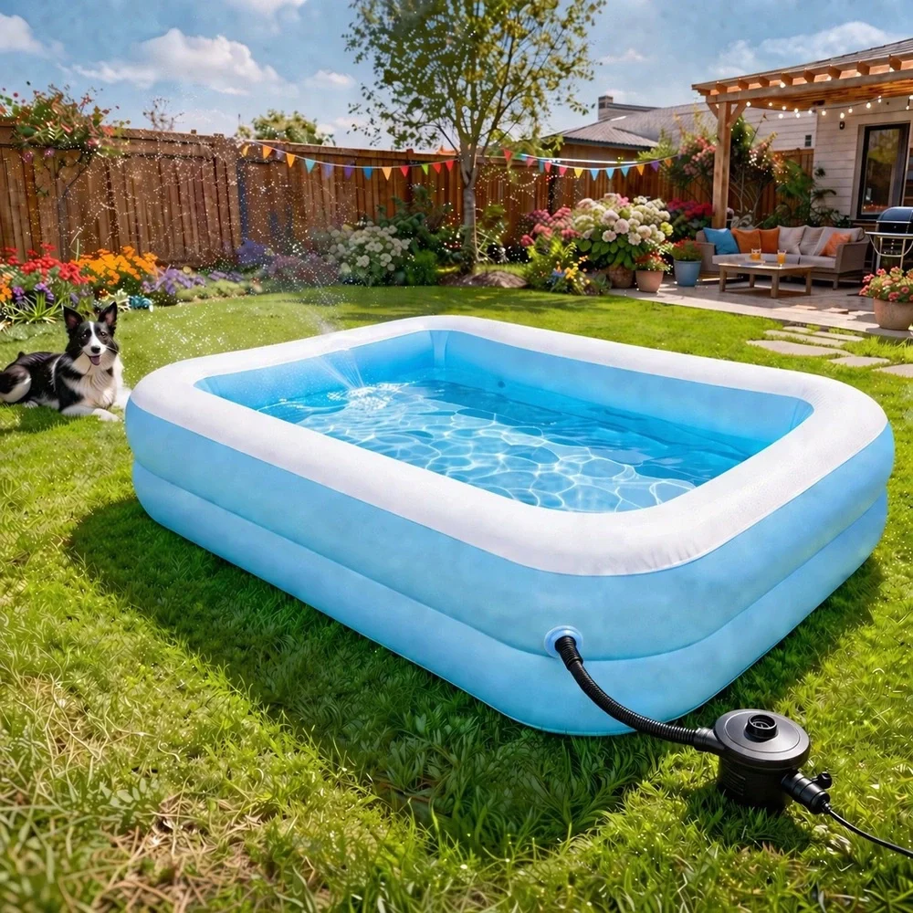 Inflatable Family Pool w/ Pump | Backyard‎ Summer Pool | Quick Setup